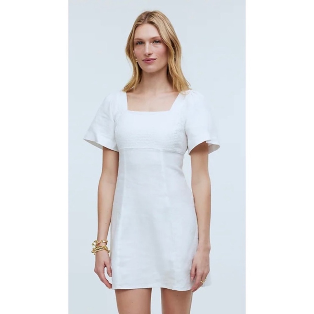 NWT Madewell Square-Neck Mini Dress 100% Linen Eyelet White